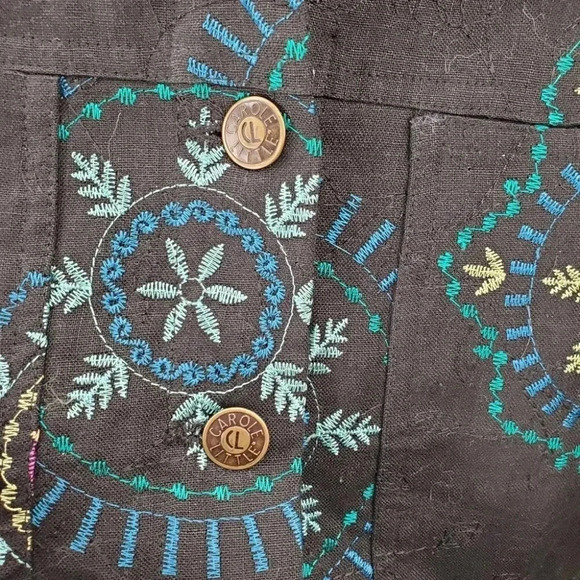 Carole Little Petite Embroidered Linen Jacket Black Size PM - Picture 9 of 13